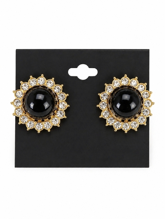 Jewelry - Black Cabochon Halo Rhinestone Stud Earrings